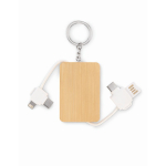 Keyring with charging cables encased in bamboo housing wood colour fourth view