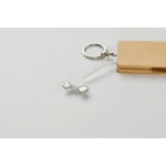 Keyring with charging cables encased in bamboo housing wood colour sixth photographic view