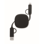 Charging cable with retractable 80 cm cables in compact casing black colour second view