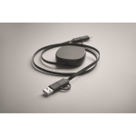 Charging cable with retractable 80 cm cables in compact casing black colour third photographic view