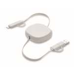 Charging cable with retractable 80 cm cables in compact casing white colour