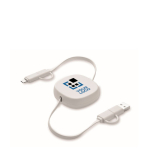 Charging cable with retractable 80 cm cables in compact casing white colour view with print area