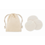 Bag with 3 reusable and washable facial cleansing pads beige colour