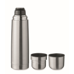 Recycled stainless steel thermos with two cups in the lid, 750 ml matt silver colour