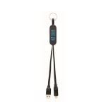 Keyring and phone stand with 26 cm charging cables black colour view with print area