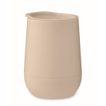 Double-walled travel cup with sliding lid closure beige colour