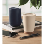 Double-walled travel cup with sliding lid closure navy-blue colour ambient view