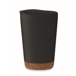 Double-walled travel cup with cork detail at the base, 300 ml black colour