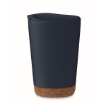 Double-walled travel cup with cork detail at the base, 300 ml navy-blue colour