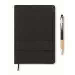 Notebook and pen with elastic phone holder and lined pages, A5 black colour