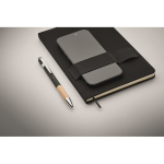 Notebook and pen with elastic phone holder and lined pages, A5 black colour fourth photographic view