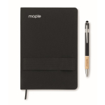 Notebook and pen with elastic phone holder and lined pages, A5 black colour main view