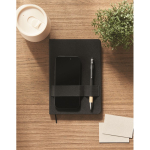 Notebook and pen with elastic phone holder and lined pages, A5 black colour ambient view