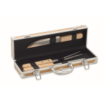 Wood-look case with 3 barbecue utensils wood colour