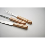 Wood-look case with 3 barbecue utensils wood colour main view