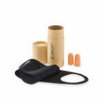 Cylindrical travel case with eye mask and earplugs beige colour main view