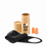 Cylindrical travel case with eye mask and earplugs beige colour view with print area