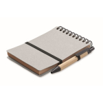 Notebook with blue ink pen and elastic band, lined pages grey colour second view