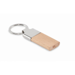 Rectangular keyring made of rubber wood and zinc wood colour