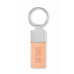 Rectangular keyring made of rubber wood and zinc wood colour view with print area