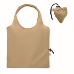 Compact and foldable recycled cotton shopping bag, 140 g/m2 khaki colour