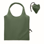 Compact and foldable recycled cotton shopping bag, 140 g/m2 dark green colour