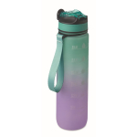 RPET bottle with spout and water consumption schedule, 1L turquoise colour