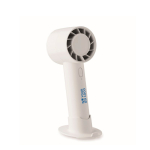 Portable fan with desk and phone stand white colour view with print area