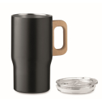 Recycled stainless steel mug with wooden handle, 350 ml black colour second view