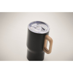 Recycled stainless steel mug with wooden handle, 350 ml black colour third photographic view