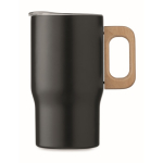 Recycled stainless steel mug with wooden handle, 350 ml black colour fifth view