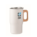 Recycled stainless steel mug with wooden handle, 350 ml white colour view with print area