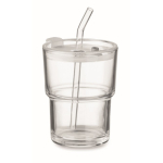 Glass tumbler with leak-proof lid and glass straw, 300 ml transparent colour