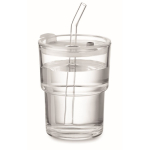 Glass tumbler with leak-proof lid and glass straw, 300 ml transparent colour second view