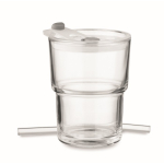 Glass tumbler with leak-proof lid and glass straw, 300 ml transparent colour third view