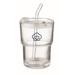 Glass tumbler with leak-proof lid and glass straw, 300 ml transparent colour main view