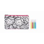 Pencil case with shapes to colour in using markers pink colour