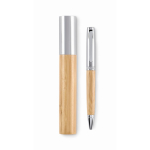 Bamboo pen in matching cylindrical box with blue ink wood colour