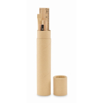 Cylindrical paper case with complete writing set beige colour