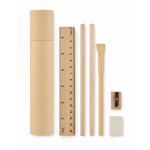 Cylindrical paper case with complete writing set beige colour third view