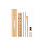 Cylindrical paper case with complete writing set beige colour view with print area