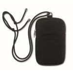 Recycled cotton crossbody bag for phones with adjustable cord black colour