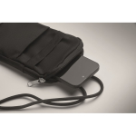 Recycled cotton crossbody bag for phones with adjustable cord black colour third photographic view