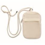 Recycled cotton crossbody bag for phones with adjustable cord beige colour