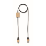 Charging cable with bamboo details, customisable, 60W wood colour