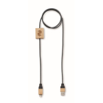 Charging cable with bamboo details, customisable, 60W wood colour main view