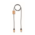 Charging cable with bamboo details, customisable, 60W wood colour view with print area