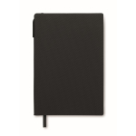 Hardcover notebook with pen inside, A5 lined pages black colour