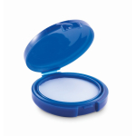 Vegan lip balm with SPF10 and vanilla flavour in round case blue colour