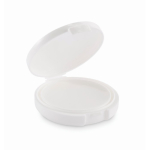 Vegan lip balm with SPF10 and vanilla flavour in round case white colour